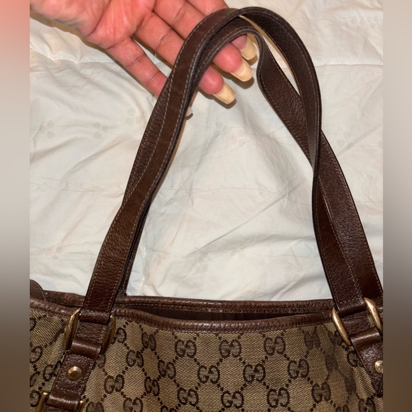 Used Vintage Gucci purse. Brown and tan web design. - Picture 9 of 14